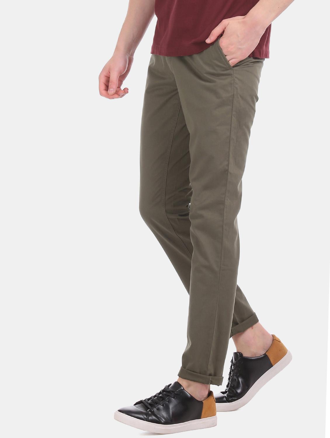 green solid flat front casual trouser - 17597693 - Zoom Image - 2