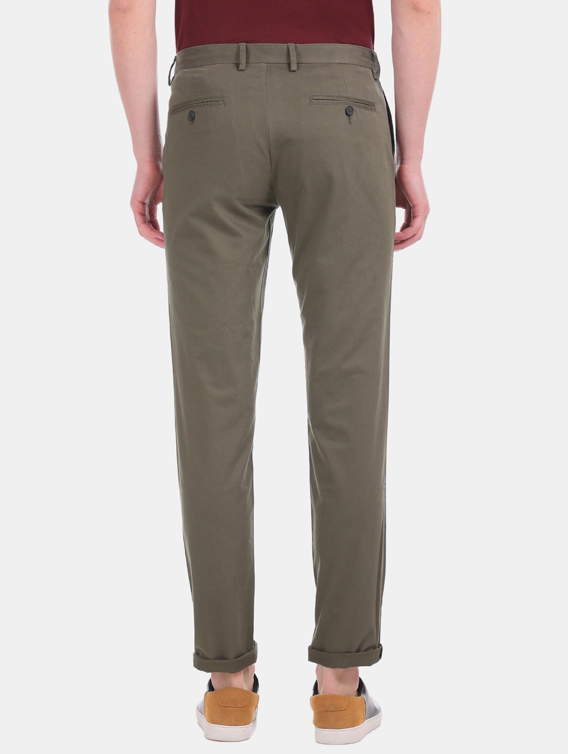 green solid flat front casual trouser - 17597693 - Zoom Image - 3