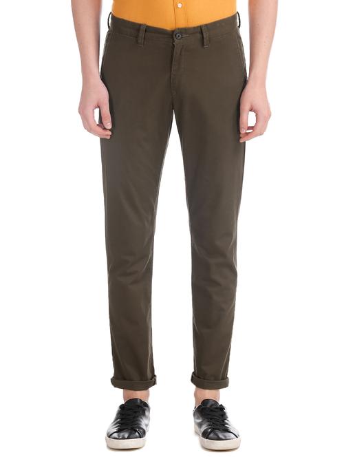 olive green solid chinos trouser - 17597696 - Standard Image - 1