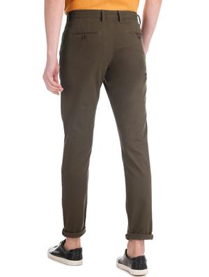 olive green solid chinos trouser - 17597696 - Standard Image - 3