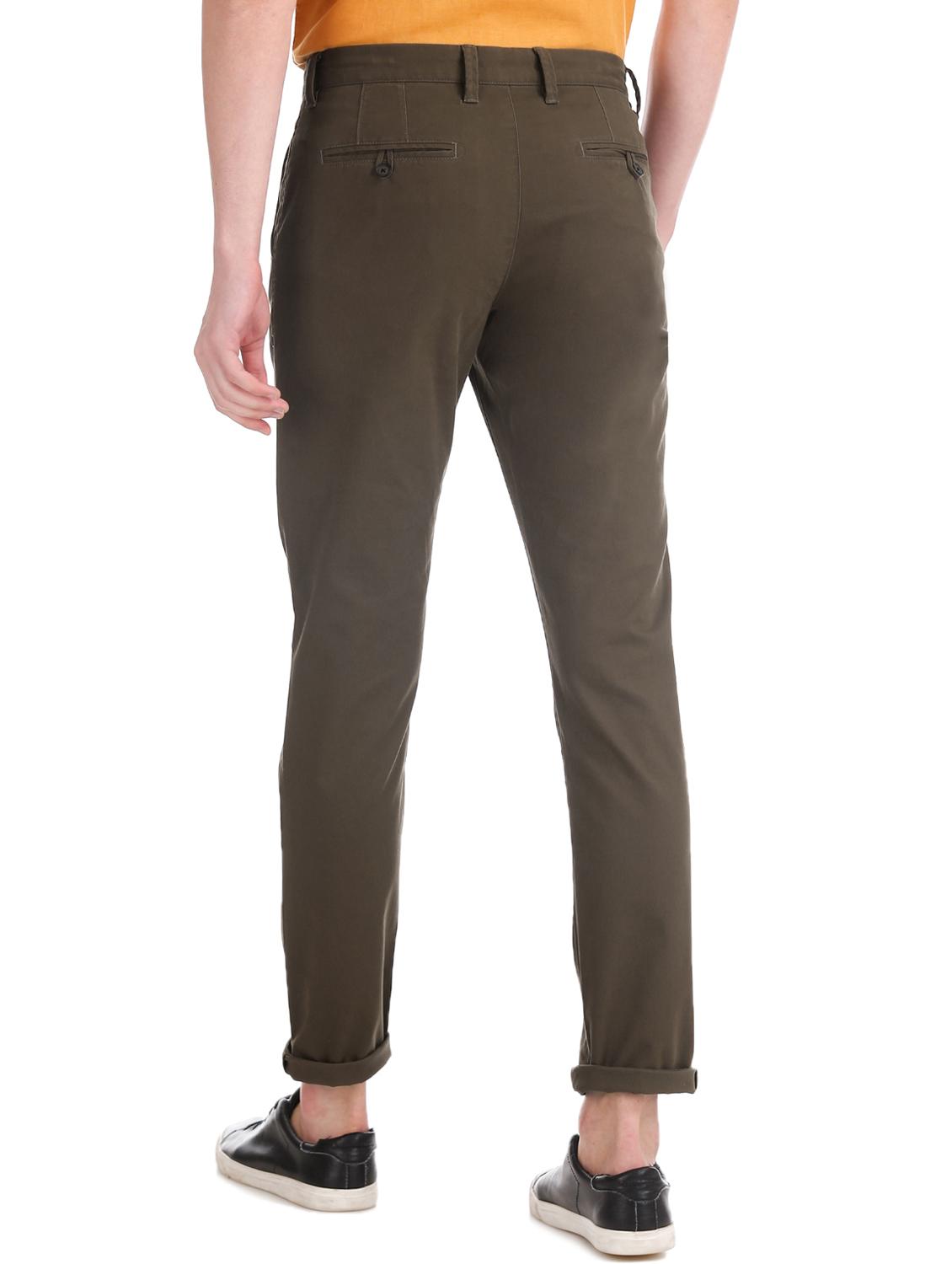 olive green solid chinos trouser - 17597696 - Zoom Image - 3