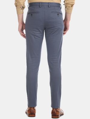 blue solid flat front casual trouser - 17597704 - Standard Image - 3