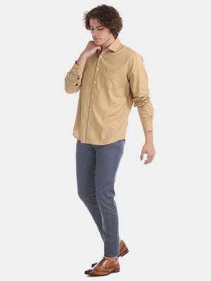 blue solid flat front casual trouser - 17597704 - Standard Image - 4