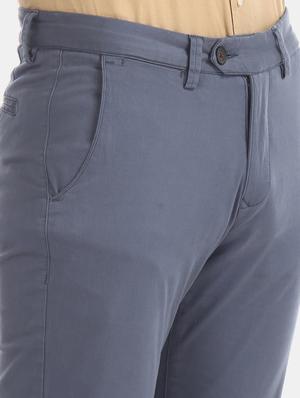 blue solid flat front casual trouser - 17597704 - Standard Image - 5