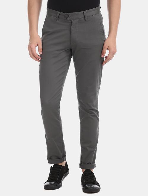 grey solid chinos trouser - 17597705 - Standard Image - 1