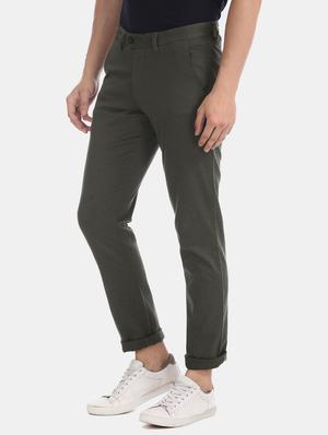 olive green solid chinos trouser - 17597708 - Standard Image - 2
