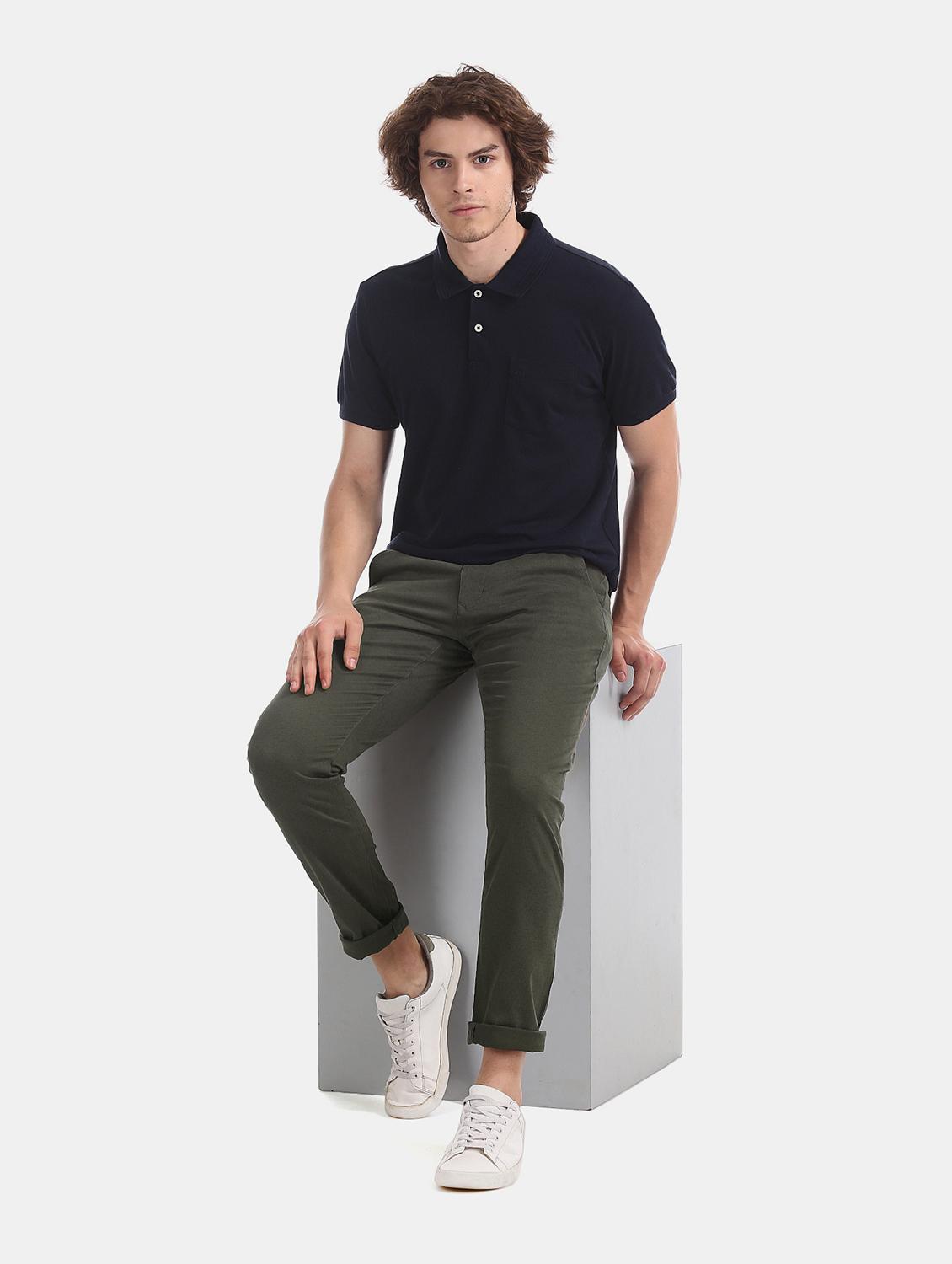 olive green solid chinos trouser - 17597708 - Zoom Image - 4
