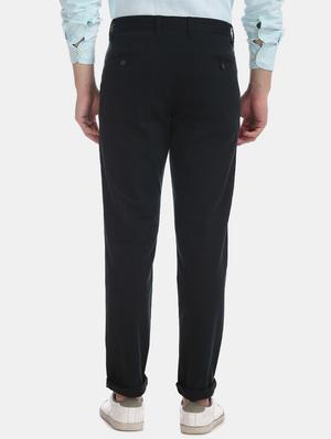 navy blue solid flat front casual trouser - 17597710 - Standard Image - 3