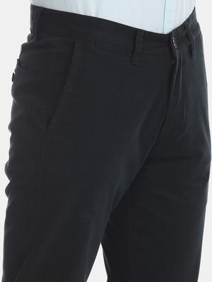 navy blue solid flat front casual trouser - 17597710 - Standard Image - 5