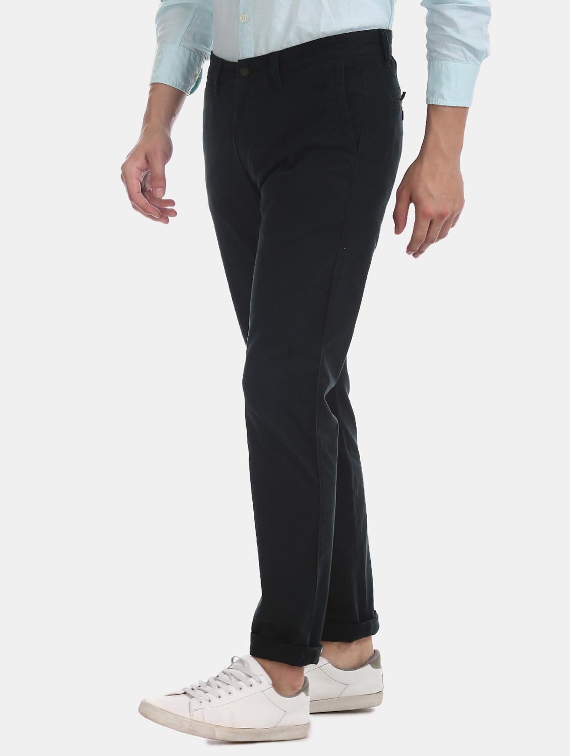 navy blue solid flat front casual trouser - 17597710 - Zoom Image - 2