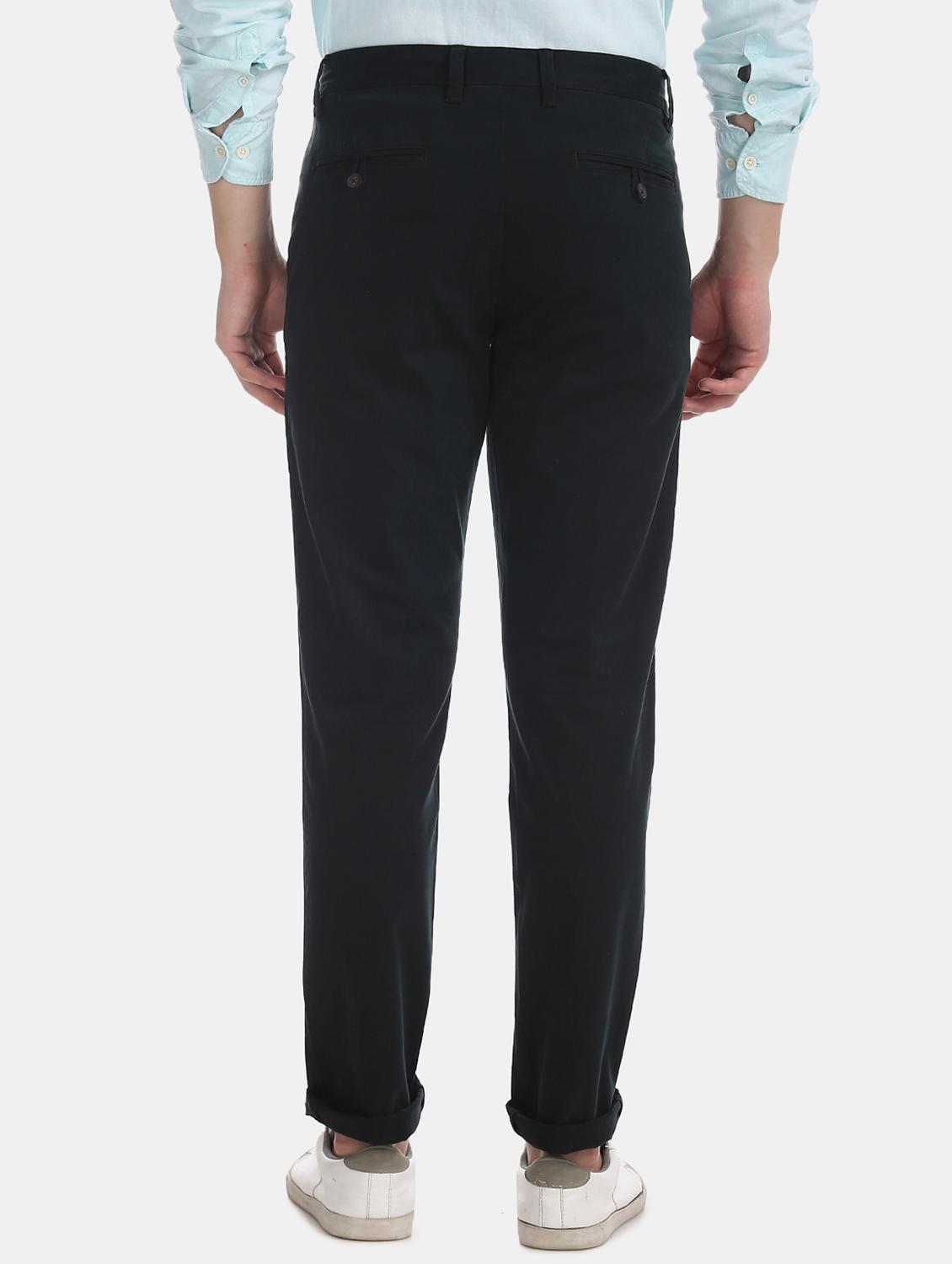 navy blue solid flat front casual trouser - 17597710 - Zoom Image - 3
