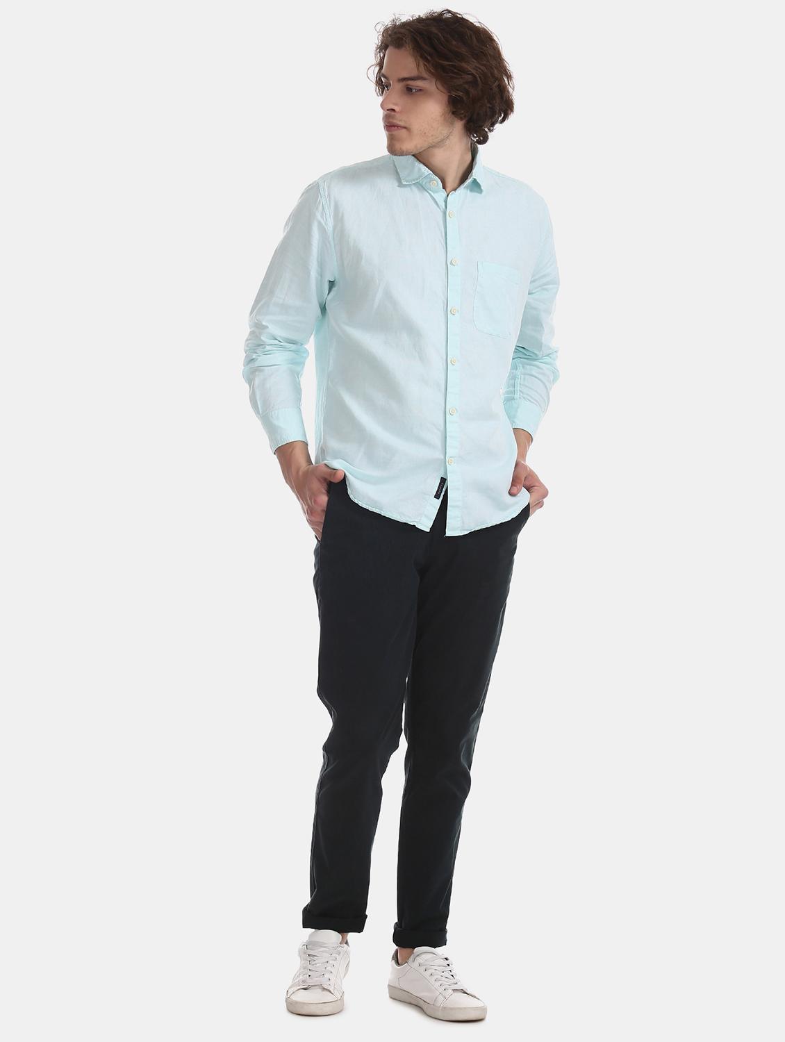 navy blue solid flat front casual trouser - 17597710 - Zoom Image - 4
