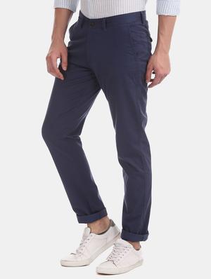 blue solid flat front casual trouser - 17597712 - Standard Image - 2