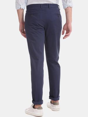 blue solid flat front casual trouser - 17597712 - Standard Image - 3