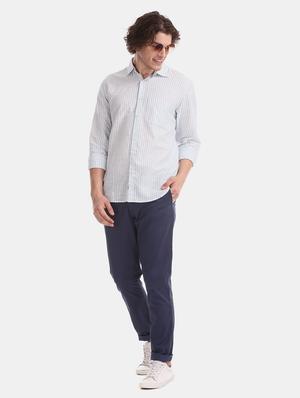 blue solid flat front casual trouser - 17597712 - Standard Image - 4