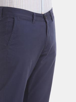 blue solid flat front casual trouser - 17597712 - Standard Image - 5