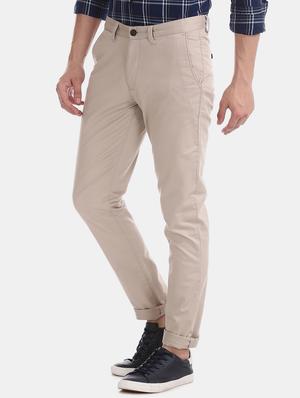beige solid flat front casual trouser - 17597713 - Standard Image - 2