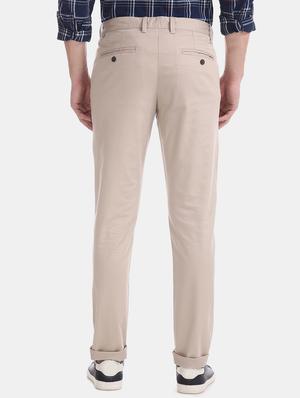 beige solid flat front casual trouser - 17597713 - Standard Image - 3