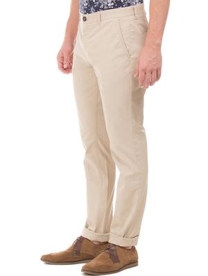 beige solid flat front casual trouser - 17597720 - Standard Image - 2