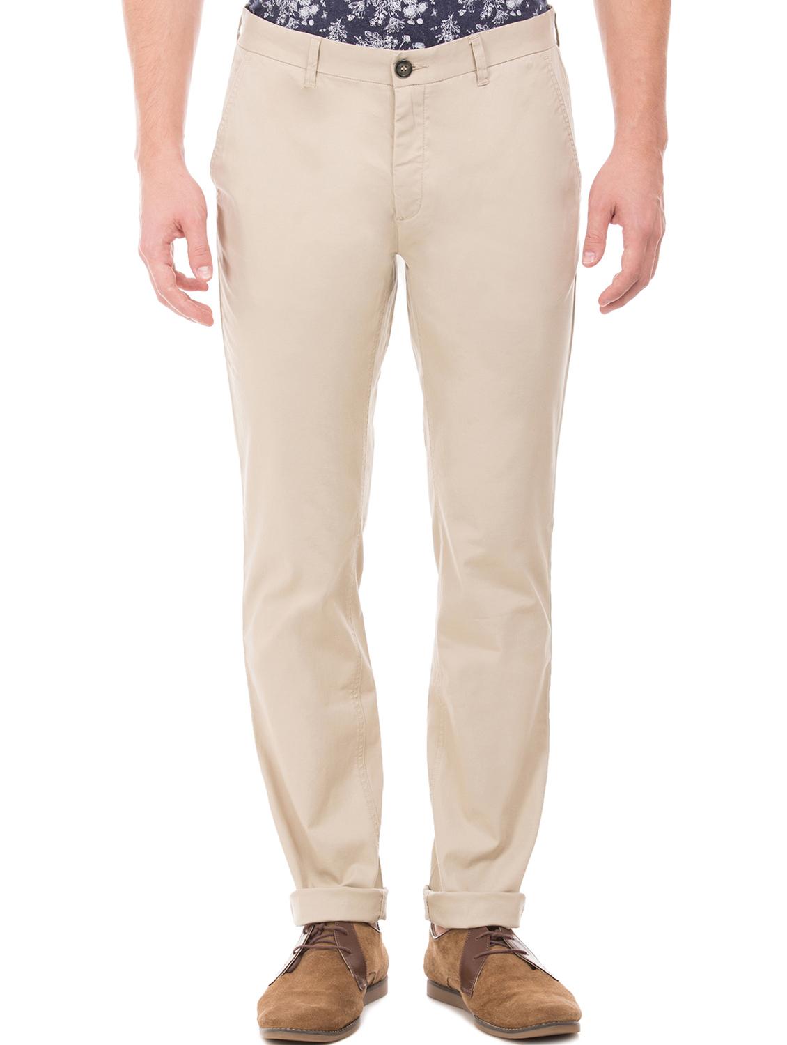 beige solid flat front casual trouser - 17597720 - Zoom Image - 1