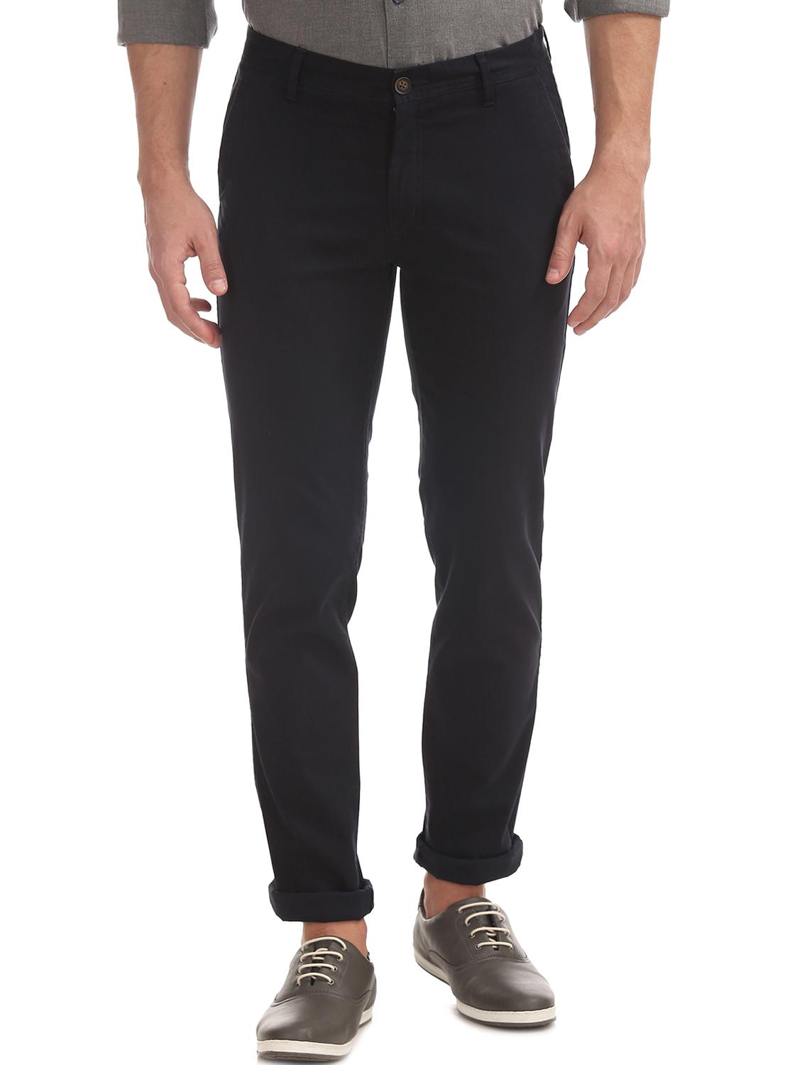 navy blue solid chinos trouser - 17597727 - Zoom Image - 1