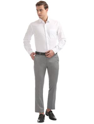 grey solid flat front formal trouser - 17597732 - Standard Image - 4