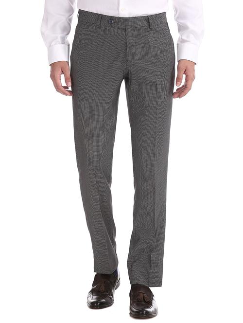 grey textured flat front formal trouser - 17597761 - Standard Image - 1
