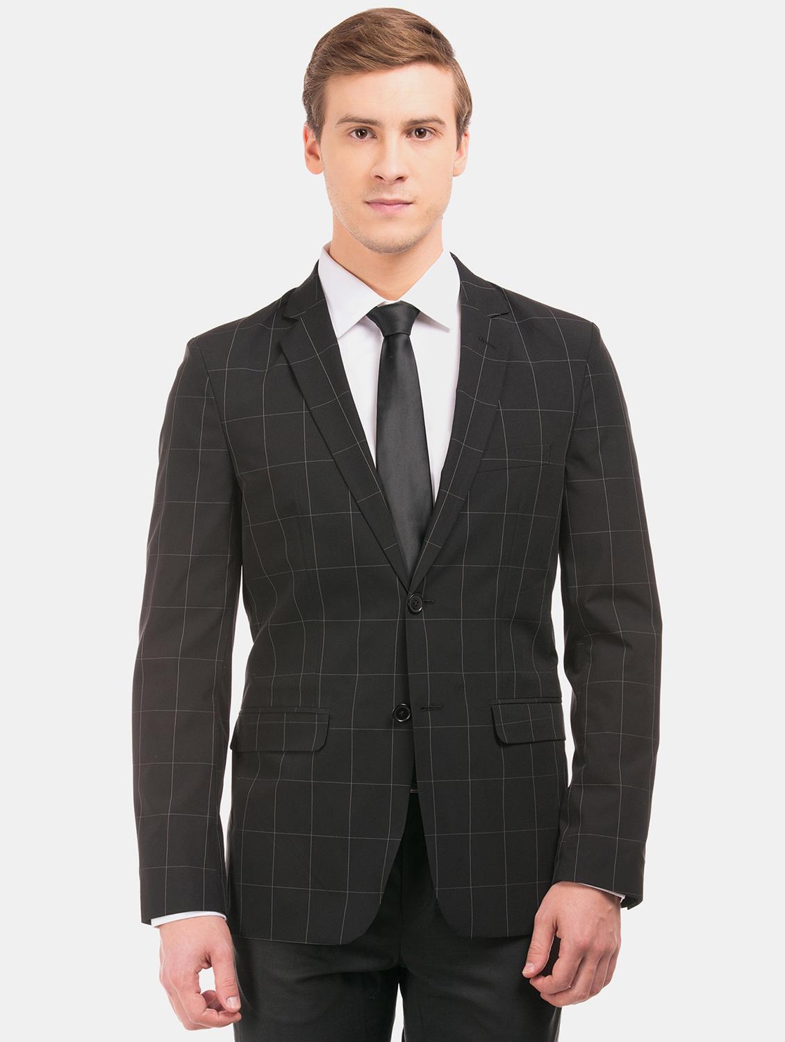 black checkered single breasted formal blazer - 17597846 - Zoom Image - 1