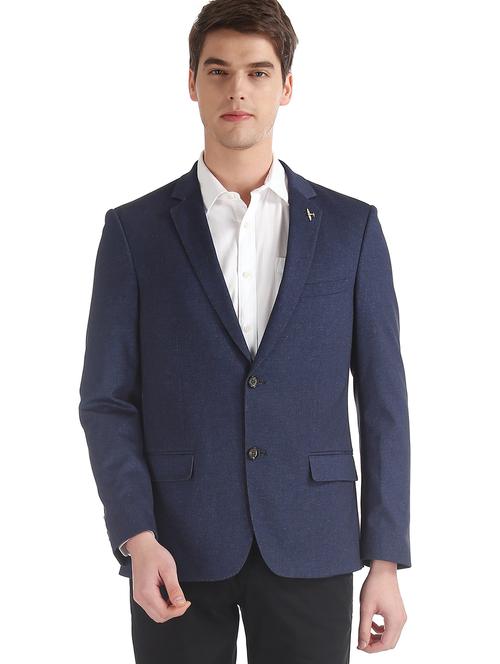 navy blue self design single breasted formal blazer - 17597848 - Very Small Image - 1