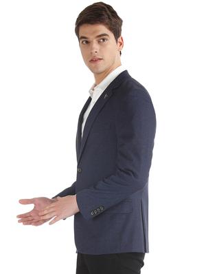 navy blue self design single breasted formal blazer - 17597848 - Standard Image - 2