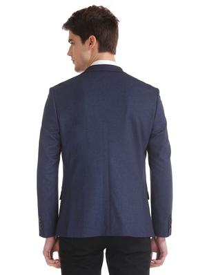 navy blue self design single breasted formal blazer - 17597848 - Standard Image - 3
