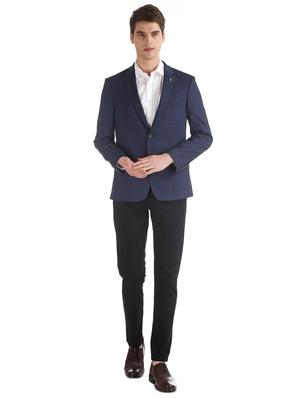 navy blue self design single breasted formal blazer - 17597848 - Standard Image - 4