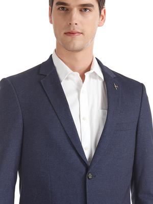 navy blue self design single breasted formal blazer - 17597848 - Standard Image - 5