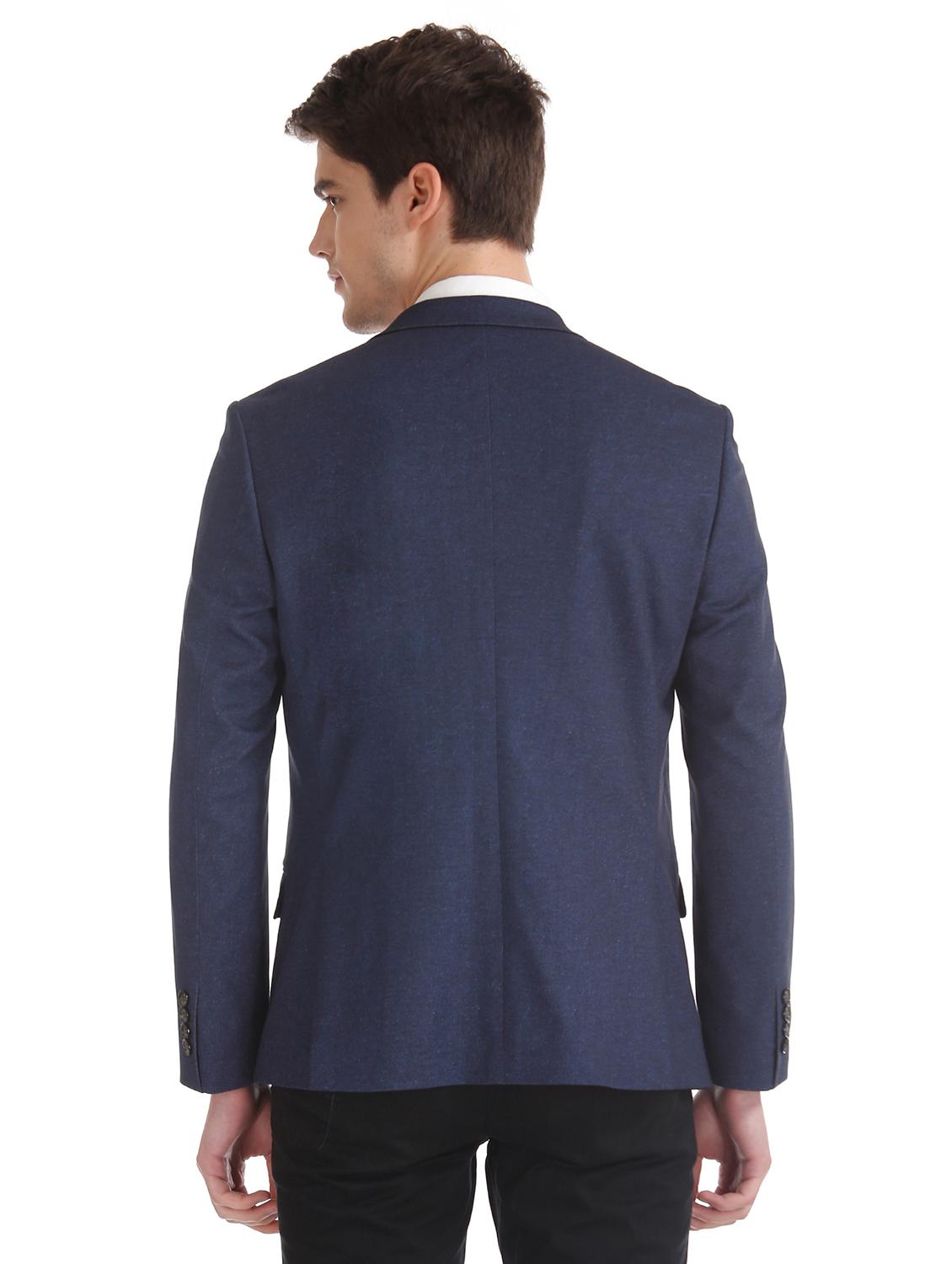 navy blue self design single breasted formal blazer - 17597848 - Zoom Image - 3