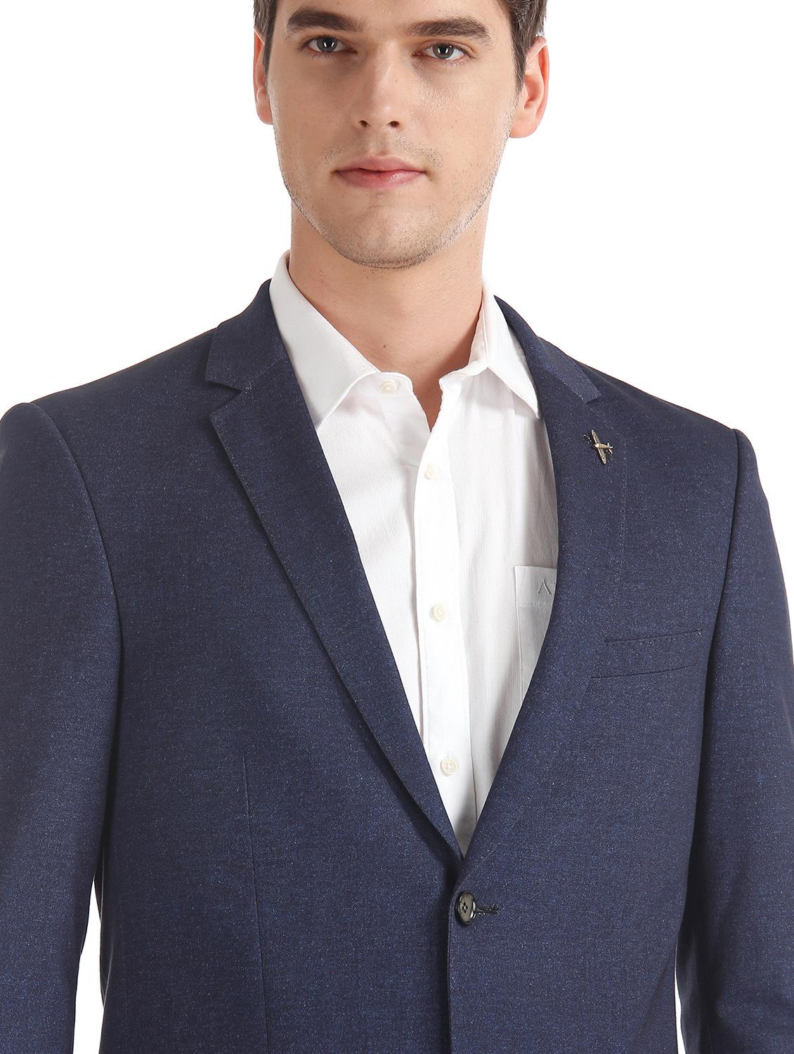 navy blue self design single breasted formal blazer - 17597848 - Zoom Image - 5