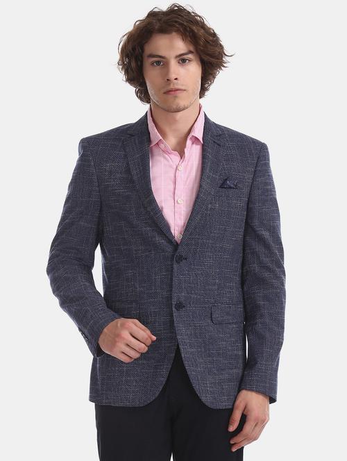 navy blue self design single breasted formal blazer - 17597864 - Standard Image - 1