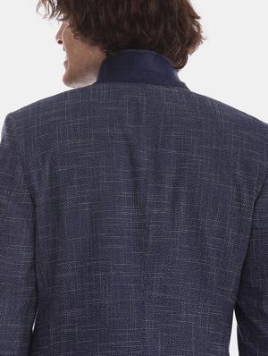 navy blue self design single breasted formal blazer - 17597864 - Standard Image - 5