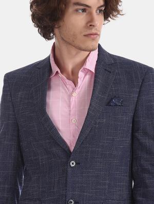 navy blue self design single breasted formal blazer - 17597864 - Standard Image - 6