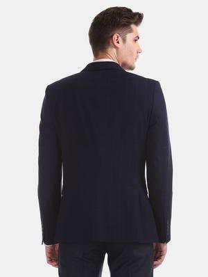 navy blue checkered single breasted formal blazer - 17597868 - Standard Image - 3
