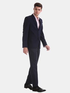 navy blue checkered single breasted formal blazer - 17597868 - Standard Image - 4