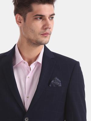 navy blue checkered single breasted formal blazer - 17597868 - Standard Image - 6
