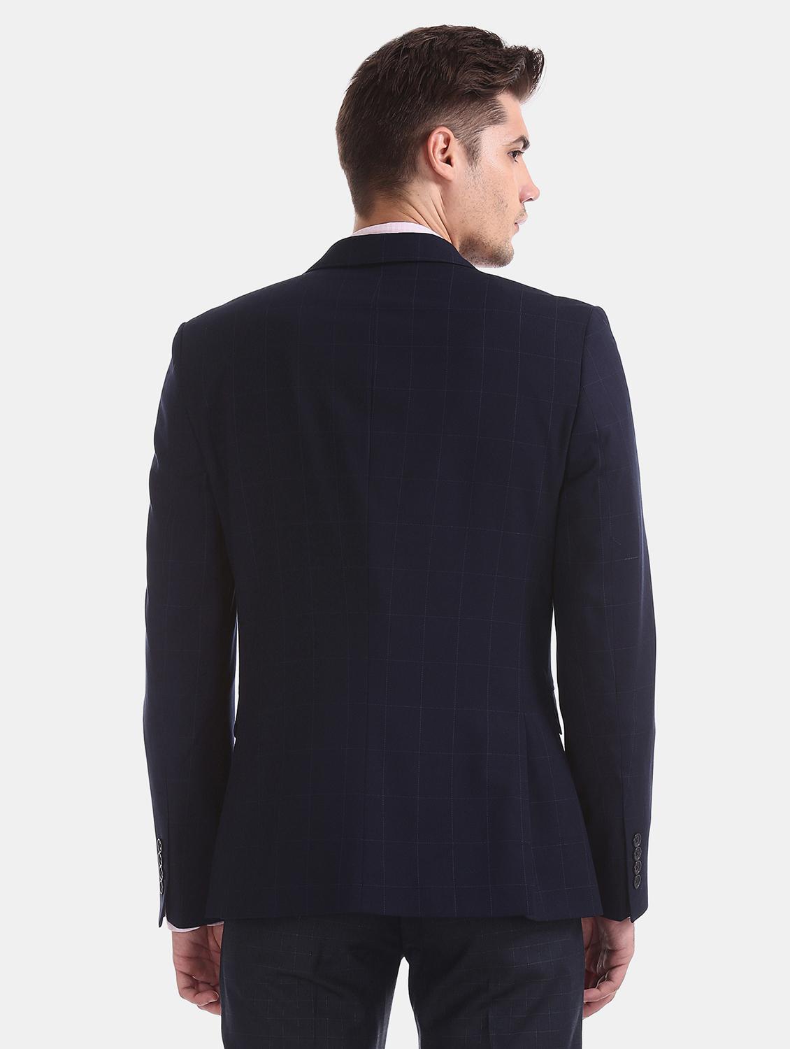 navy blue checkered single breasted formal blazer - 17597868 - Zoom Image - 3