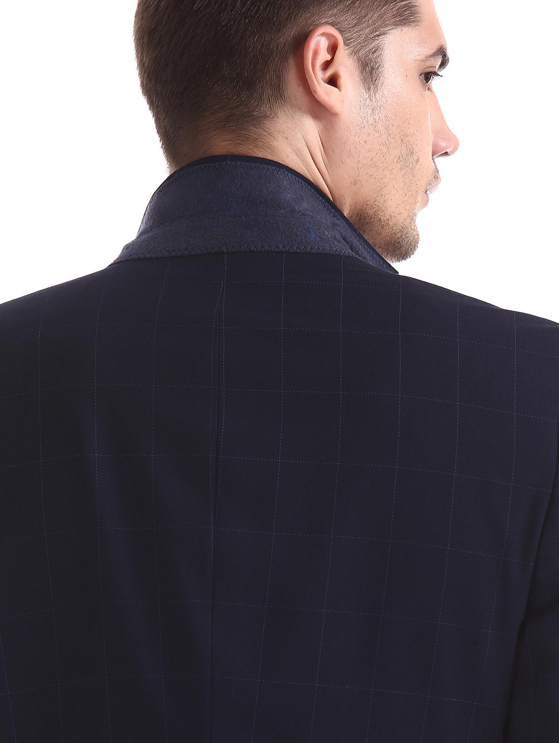 navy blue checkered single breasted formal blazer - 17597868 - Zoom Image - 5