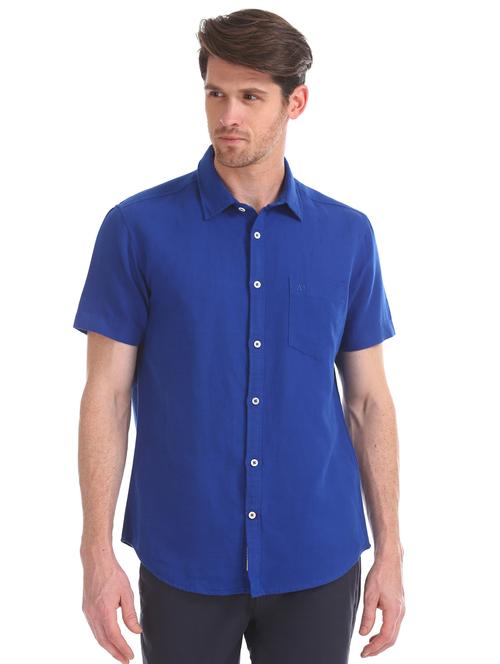 blue solid casual shirt - 17597916 - Standard Image - 1
