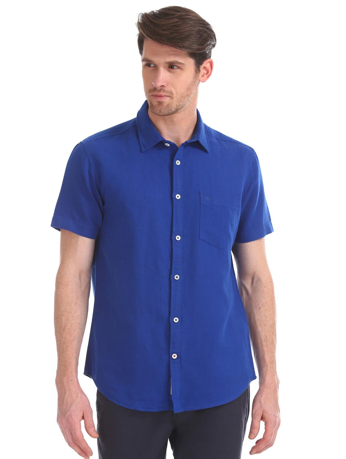 blue solid casual shirt - 17597916 - Zoom Image - 1