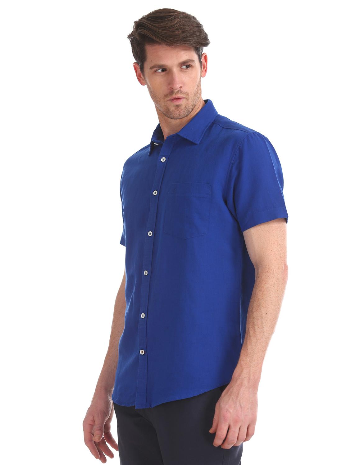 blue solid casual shirt - 17597916 - Zoom Image - 2