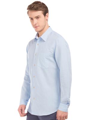 light blue solid linen casual shirt - 17598025 - Standard Image - 2