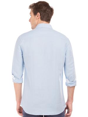 light blue solid linen casual shirt - 17598025 - Standard Image - 3