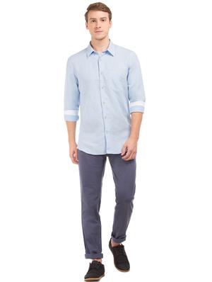 light blue solid linen casual shirt - 17598025 - Standard Image - 4