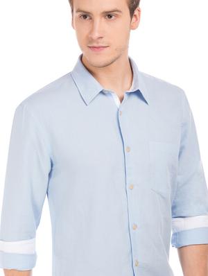 light blue solid linen casual shirt - 17598025 - Standard Image - 6